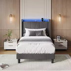 Cadre de Lit CuisinSmart avec Tête de Lit, Plateforme Capitonnée en Tissu Moderne, Cadre de Lit Ne Nécessitant Pas de Sommier Tapissier, Silencieux, Montage Facile