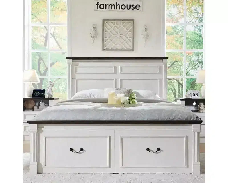 Mastgoal Queen Size Bed Frame with 51 Tall Headboard, 20 Roman Footboard, 2 Large Storage Drawers, No Box Spring Needed