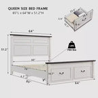 Cadre de lit Queen Size Mastgoal avec tête de lit de 130 cm de haut, pied de lit romain de 51 cm, 2 grands tiroirs de rangement, pas besoin de sommier à ressorts