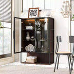 CLIHOME Vitrine haute lumineuse de 130 cm avec porte en verre trempé et cadre en métal, meuble de curiosités à LED