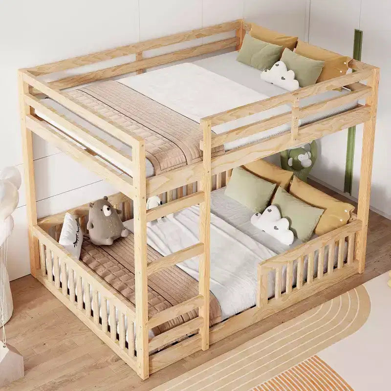 Whisen Full over Full Wooden Bunk Bed with Ladder and Safety Guardrails