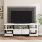 Meuble TV rustique de 180 cm avec rangement - Pour téléviseurs jusqu'à 75 pouces, 2 tiroirs et étagères ouvertes, meuble TV de style industriel avec cadre en métal
