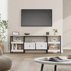 Meuble TV rustique de 180 cm avec rangement - Pour téléviseurs jusqu'à 75 pouces, 2 tiroirs et étagères ouvertes, meuble TV de style industriel avec cadre en métal