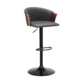 HomeRoots Gray and Black Faux Leather with Metal Swivel Adjustable Height Bar Chair