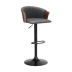 HomeRoots Gray and Black Faux Leather with Metal Swivel Adjustable Height Bar Chair