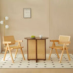 Lot de 2 chaises de salle à manger Okak en bois massif, chaises de salle à manger avec dossier en rotin et accoudoirs, chaises d'appoint de cuisine simples pour table de salon