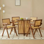 Lot de 2 chaises de salle à manger Okak en bois massif, chaises de salle à manger avec dossier en rotin et accoudoirs, chaises d'appoint de cuisine simples pour table de salon