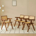 Lot de 2 chaises de salle à manger Okak en bois massif, chaises de salle à manger avec dossier en rotin et accoudoirs, chaises d'appoint de cuisine simples pour table de salon