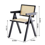 Lot de 2 chaises de salle à manger Okak en bois massif, chaises de salle à manger avec dossier en rotin et accoudoirs, chaises d'appoint de cuisine simples pour table de salon