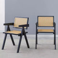 Lot de 2 chaises de salle à manger Okak en bois massif, chaises de salle à manger avec dossier en rotin et accoudoirs, chaises d'appoint de cuisine simples pour table de salon