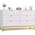 DobleePy White 6-Drawer Dresser with Gold Metal Legs, 53.5 Wide Large Storage Chest for Bedroom, Living Room, Entryway