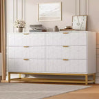 Commode Blanche à 6 Tiroirs DobleePy avec Pieds en Métal Doré, Grande Commode de Rangement de 136 cm de Large pour Chambre, Salon, Entrée
