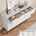 Commode Blanche à 6 Tiroirs DobleePy avec Pieds en Métal Doré, Grande Commode de Rangement de 136 cm de Large pour Chambre, Salon, Entrée