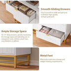 Commode Blanche à 6 Tiroirs DobleePy avec Pieds en Métal Doré, Grande Commode de Rangement de 136 cm de Large pour Chambre, Salon, Entrée