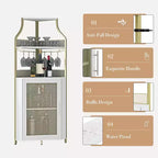 Meuble de bar d'angle CuisinSmart avec casier à vin amovible, meuble de bar avec porte-verres, petit buffet et armoire de rangement avec porte grillagée