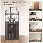 Meuble de bar d'angle CuisinSmart avec casier à vin amovible, meuble de bar avec porte-verres, petit buffet et armoire de rangement avec porte grillagée