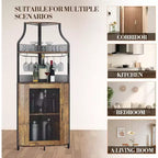 Meuble de bar d'angle CuisinSmart avec casier à vin amovible, meuble de bar avec porte-verres, petit buffet et armoire de rangement avec porte grillagée