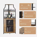 Meuble de bar d'angle CuisinSmart avec casier à vin amovible, meuble de bar avec porte-verres, petit buffet et armoire de rangement avec porte grillagée