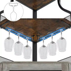 Meuble de bar d'angle CuisinSmart avec casier à vin amovible, meuble de bar avec porte-verres, petit buffet et armoire de rangement avec porte grillagée