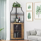 CuisinSmart Corner Wine Bar Cabinet with Detachable Wine Rack, Bar Cabinet with Glass Holder, Small Sideboard and Buffet Cabinet with Mesh Door