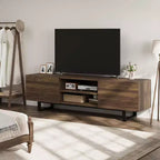Meuble TV industriel de 75 pouces avec 2 tiroirs, console média en bois robuste pour salon et chambre à coucher