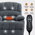 CLIHOME Fauteuil inclinable électrique releveur en chenille grande taille, largeur d'assise 23 pouces et dossier haut, avec massage vibrant 8 points et chauffage lombaire