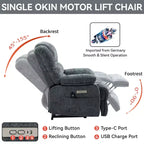 CLIHOME Fauteuil inclinable électrique releveur en chenille grande taille, largeur d'assise 23 pouces et dossier haut, avec massage vibrant 8 points et chauffage lombaire