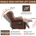 CLIHOME Fauteuil inclinable électrique releveur en chenille grande taille, largeur d'assise 23 pouces et dossier haut, avec massage vibrant 8 points et chauffage lombaire