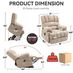 CLIHOME Fauteuil inclinable électrique releveur en chenille grande taille, largeur d'assise 23 pouces et dossier haut, avec massage vibrant 8 points et chauffage lombaire