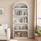 GustoWave Bibliothèque Haute de 181,96 cm, Étagère Murale Arched Style Ferme, Rangement d'Exposition, Étagères en Bois, Blanc/Gris