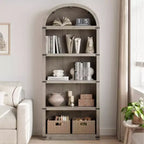 GustoWave Bibliothèque Haute de 181,96 cm, Étagère Murale Arched Style Ferme, Rangement d'Exposition, Étagères en Bois, Blanc/Gris