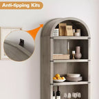 GustoWave Bibliothèque Haute de 181,96 cm, Étagère Murale Arched Style Ferme, Rangement d'Exposition, Étagères en Bois, Blanc/Gris