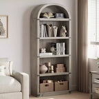 GustoWave 71.65in Tall BookcaseArched Bookshelf Farmhouse Display Storage RackWooden Bookshelves,White/Gray