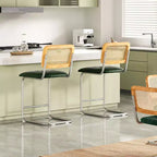 PexFix Lot de 2 tabourets de bar à hauteur de comptoir, en cuir PU rembourré, avec dossier en rotin, hauteur 61 cm, sans accoudoirs, pour îlot de cuisine, vert