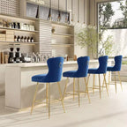 PexFix Lot de 2 tabourets de bar en velours, hauteur comptoir, pieds en métal, dossier ailé capitonné avec boutons et clous décoratifs, couleur bleue