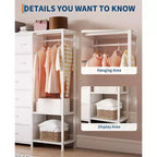 Commode de rangement avec 16 tiroirs, tringle à vêtements et étagères, organisateur de rangement en tissu pour chambre à coucher, placard ou entrée