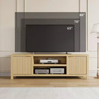 Meuble TV cannelé GustoWave pour 80 pouces, meuble de divertissement moderne avec rangement, meuble console média en bois avec porte et poignée cannelées
