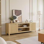 Meuble TV cannelé GustoWave pour 80 pouces, meuble de divertissement moderne avec rangement, meuble console média en bois avec porte et poignée cannelées