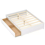 Lit plateforme en bois Costway, pleine/double, avec 2 tiroirs de rangement roulants, support à lattes en bois, naturel/blanc