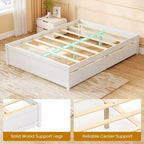 Lit plateforme en bois Costway, pleine/double, avec 2 tiroirs de rangement roulants, support à lattes en bois, naturel/blanc