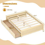 Lit plateforme en bois Costway, pleine/double, avec 2 tiroirs de rangement roulants, support à lattes en bois, naturel/blanc
