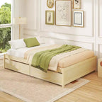 Lit plateforme en bois Costway, pleine/double, avec 2 tiroirs de rangement roulants, support à lattes en bois, naturel/blanc