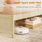 Lit plateforme en bois Costway, pleine/double, avec 2 tiroirs de rangement roulants, support à lattes en bois, naturel/blanc