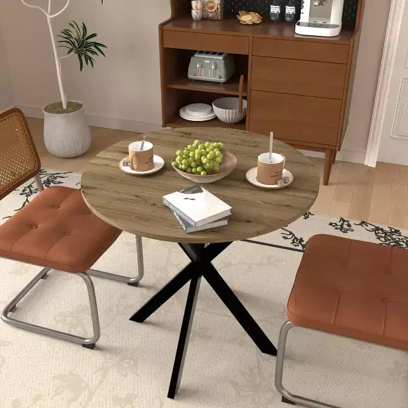 31.5 Inch Round Dining Table, Small Circle Kitchen Table with Metal Black Legs for 2-4 people