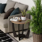 COZAYH Table d'appoint ronde rustique de style campagnard avec étagère de rangement, table d'appoint pour le salon ou les petits espaces dans les maisons, salon, noir