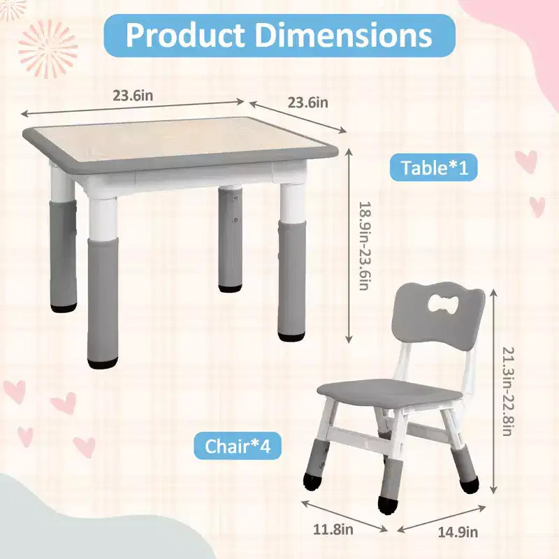 Ensemble Table et Chaises pour Enfants, Bureau Réglable en Hauteur pour Enfants de 2 à 10 Ans, Table d'Activités Manuelles, Pieds Antidérapants, pour Salles de Classe et Garderies