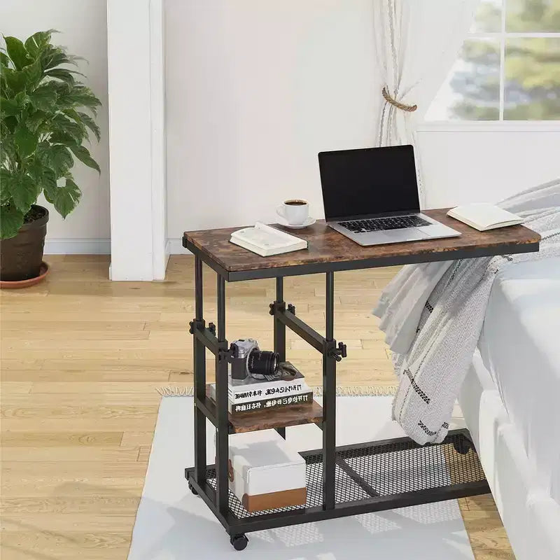 MAYEERTY Table d'appoint mobile en C, table basse réglable en hauteur de 26 à 34,5 pour canapé