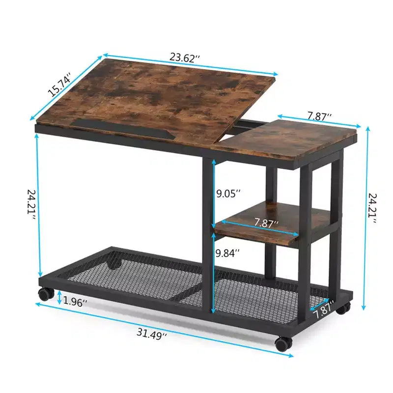 MAYEERTY Table d'appoint mobile en C, table basse réglable en hauteur de 26 à 34,5 pour canapé