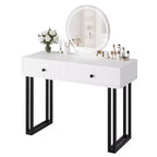 Coiffeuse GustoWave avec miroir et lumières, Petite coiffeuse de maquillage avec tiroirs, Organisateur de coiffeuse moderne avec 3 couleurs de lumière, Table de maquillage