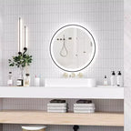 Miroir de salle de bain LED moderne de 61 cm, éclairage avant et arrière double, 3 modes de couleur, intensité réglable, anti-buée, miroir de courtoisie carré mural